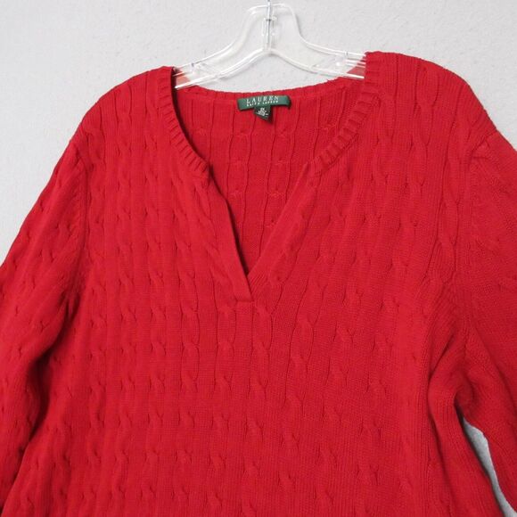 Lauren Ralph‎ Lauren Sweater Tunic Plus 2X Red Cable Knit Timeless Holiday - Picture 1 of 9